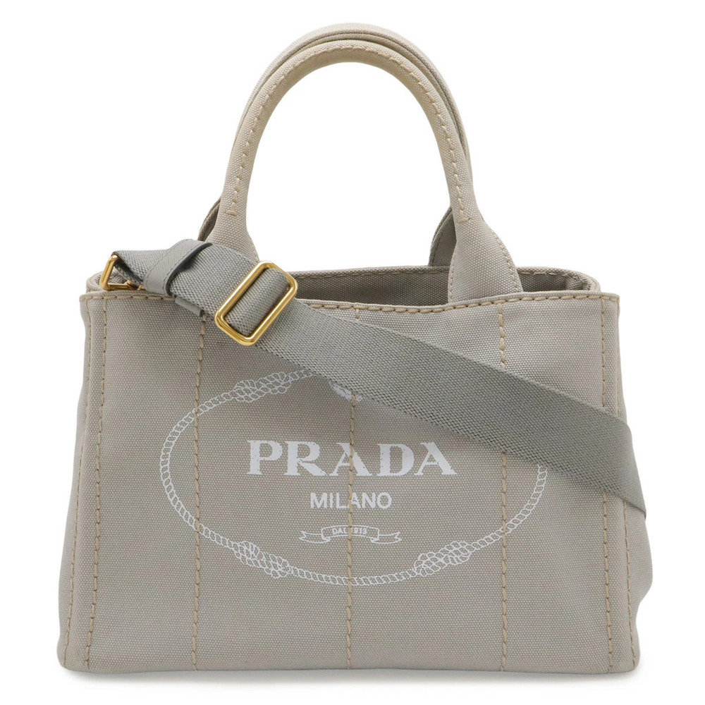 Prada Canapa Tote Bag Handbag Shoulder Striped Canvas Gray